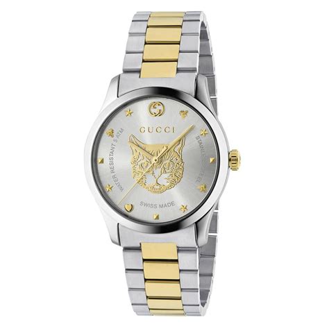 gucci two tone ladies watch|Gucci g timeless cat.